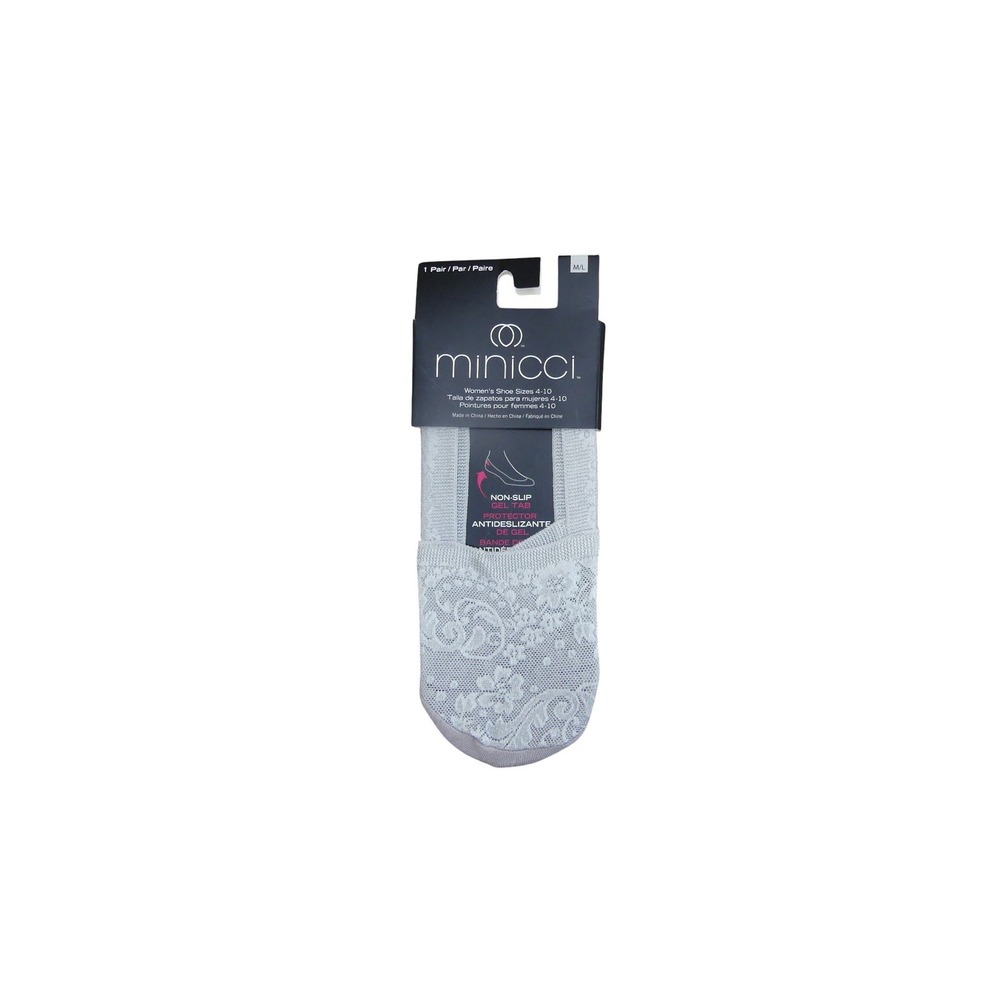 Minicci Liner Socks Womens M/L Grey New Lace Non-Slip Gel Tab No Show